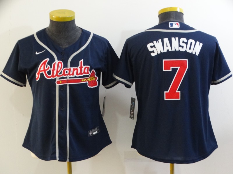 2021 Women Atlanta Braves #7 Swanson Red Nike Game MLB Jerseys->youth mlb jersey->Youth Jersey